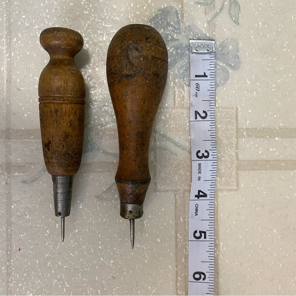 Two Wooden Awls Bradawl Woodworking Vintage Leather Working Wood Handle